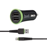 Автомобильная зарядка USB 3400 mA Budi (M8J062L) (2*USB + Lightning) Черная