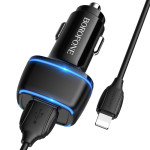 Автомобильная зарядка USB 2400 mA Borofone BZ14 Max (2*USB + Lightning) Черная