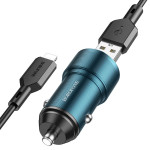 Автомобильная зарядка USB 2400 mA Borofone BZ19 Wisdom (2*USB + Lightning) Синяя