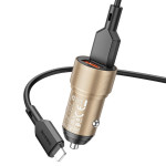 Автомобильная зарядка USB 2400 mA Borofone BZ19 Wisdom (2*USB + Lightning) Золото