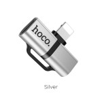 Переходник для наушников/зарядки Iphone Lightning Hoco LS20 Серебро