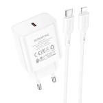 Сетевая зарядка Type-C Borofone BA71A Power (PD 20W+ Lightning) Белая