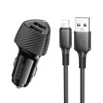 Автомобильная зарядка USB 2400 mA Borofone BZ31A (2*USB/QC3.0 + Lightning) Черная