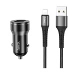 Автомобильная зарядка USB 2400 mA Hoco DZ11 (2*USB + Lightning) Черная