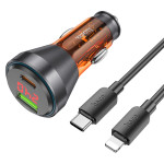 Автомобильная зарядка Type-C/USB Hoco NZ12B (QC3.0/PD48W + Lightning) Оранжевая