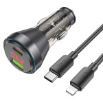 Автомобильная зарядка Type-C/USB Hoco NZ12B (QC3.0/PD48W + Lightning) Черная