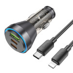 Автомобильная зарядка Type-C/USB Hoco NZ12D (2*Type-C/QC3.0/PD60W + Lightning) Черная