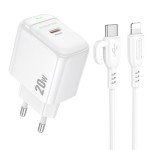 Сетевая зарядка Type-C Borofone BAS43A (QC3.0/PD20W + Lightning) Белая